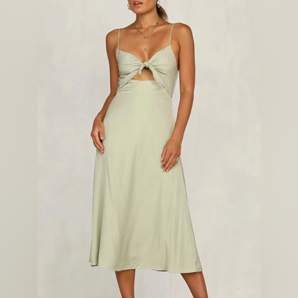 Whyte Valentyne Sage Green Tie-Front Midi Dress